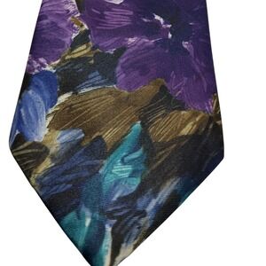 David Crystal‎ Necktie Abstract Floral Art Design Purple Blue Tie Made In USA